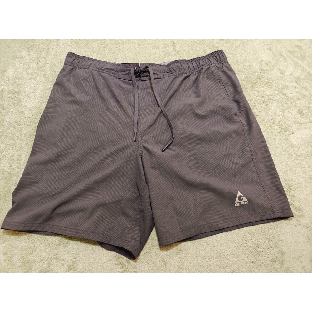 Gerry Mens Gray Geometric Boardshorts Swim Trunks Size XXL Elastic Waist